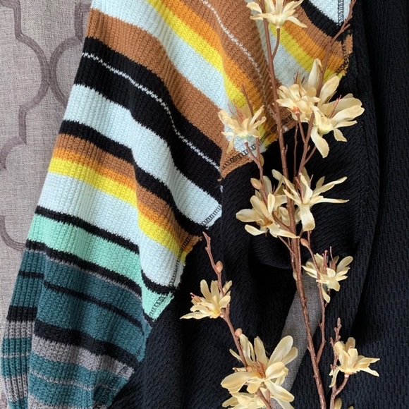 🌈NWT🌈 FP Black Rainbow Stripe Balloon Sleeve Top - Picture 13 of 15